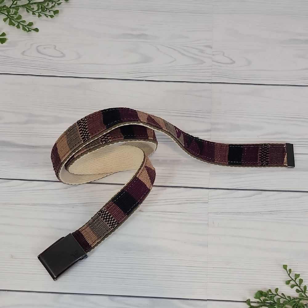 American Eagle Belt Wool Blend Multicolored Checkered Striped with Buckle Size L